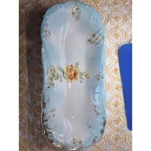 Porcelain Celery Dish Yellow Rose Decor- Bridgerton Style Dish- Antique Decor